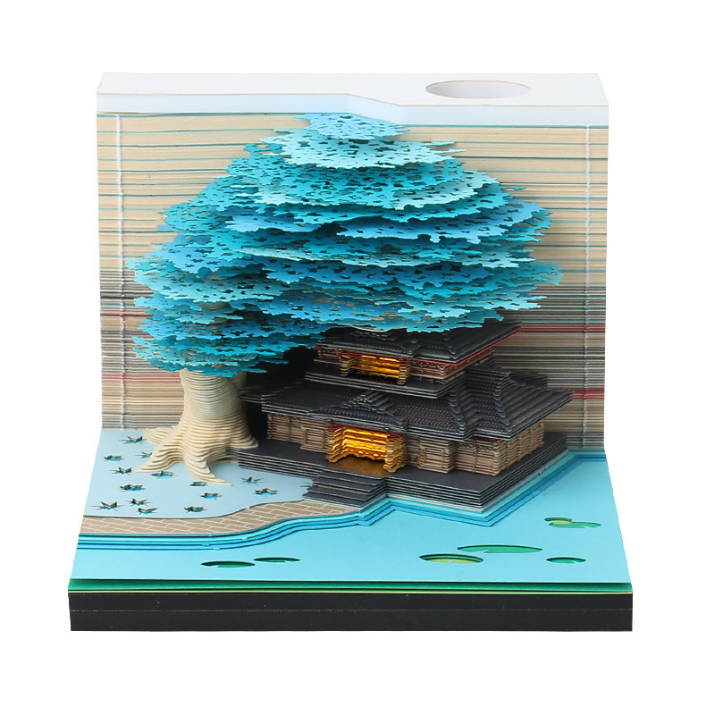 樹屋3d立体便箋文創工芸記念品紙彫刻付箋ビジネスオープンプレゼントデスクトップ置物|undefined