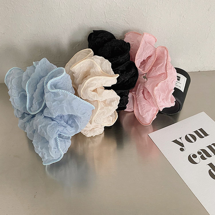 Korean Style Fashionable Solid Color Pleated Large Intestine Hair Ring Pleated Fabric Intestine Hair Rope Large Ponytail Rubber Band Hair Accessories Ladiespicture2