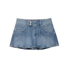 ZR女装  欧美风2026春季新品复古风时尚气质修身牛仔宽褶迷你短裙