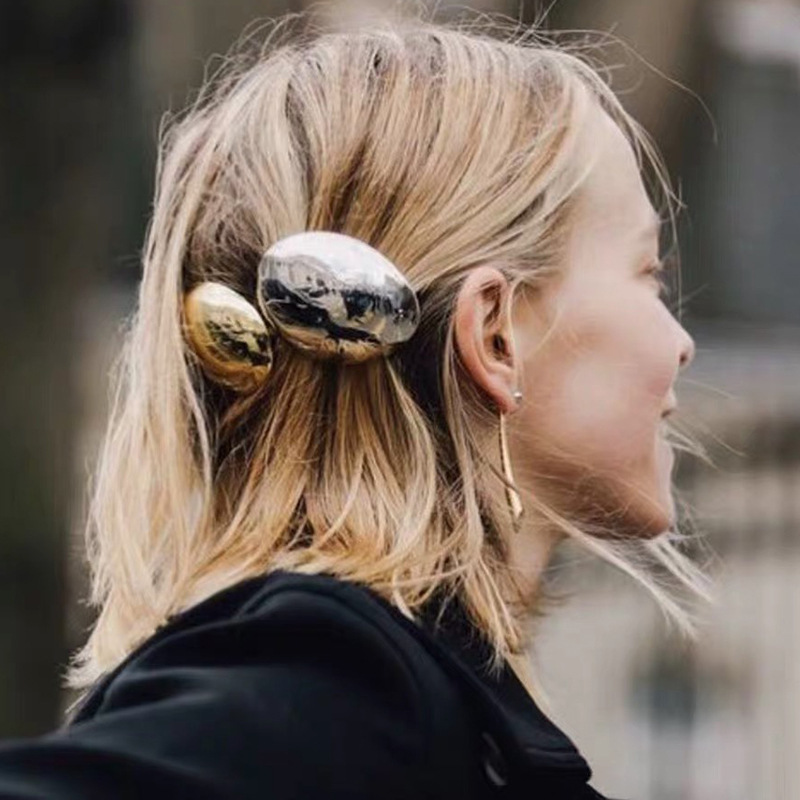 Minimalistische Metall Haarklammer In Eierschalenform Für Damen_voghion.com