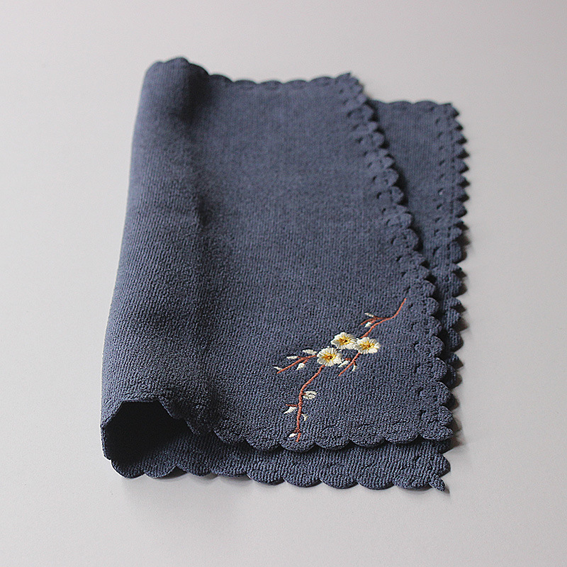 Absorbent tea towel square embroidery thickened tea ceremony accessories pot mat zen cotton linen tea tray cloth retro stock handling