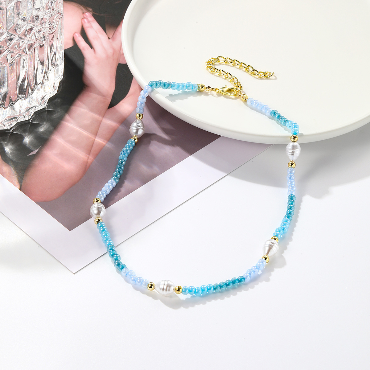 New ins color beaded necklace Women's versatile high end sense does not fade Bee handmade beaded necklace_voghion.com