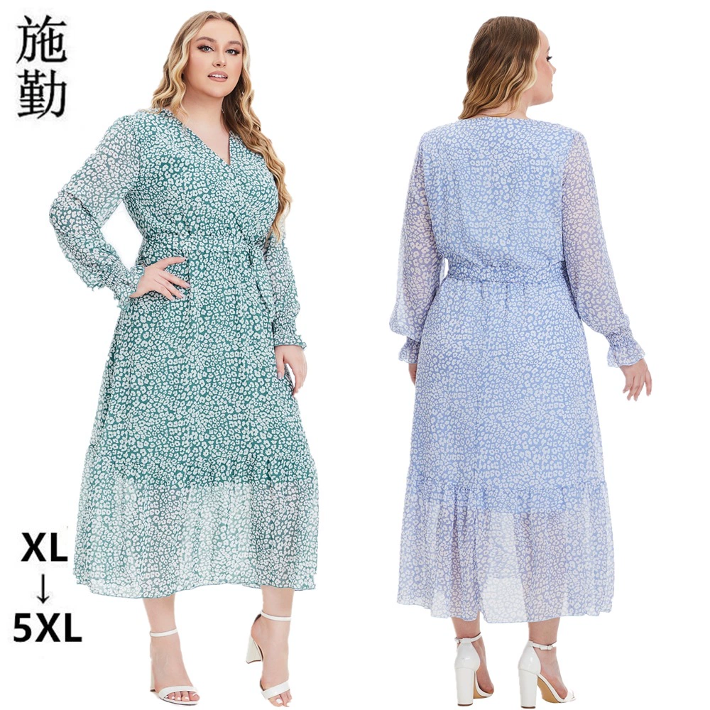 2025 Amazon весенняя новинка европейская и американская трансграничная женская одежда больших размеров с длинным рукавом для полных с цветочным принтом SQ0244