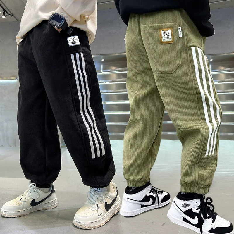 Мальчики повседневные дикие осенние и зимние спортивные штаны 2024 новый CUHK детский бархатный утолщенные теплые брюки брюки