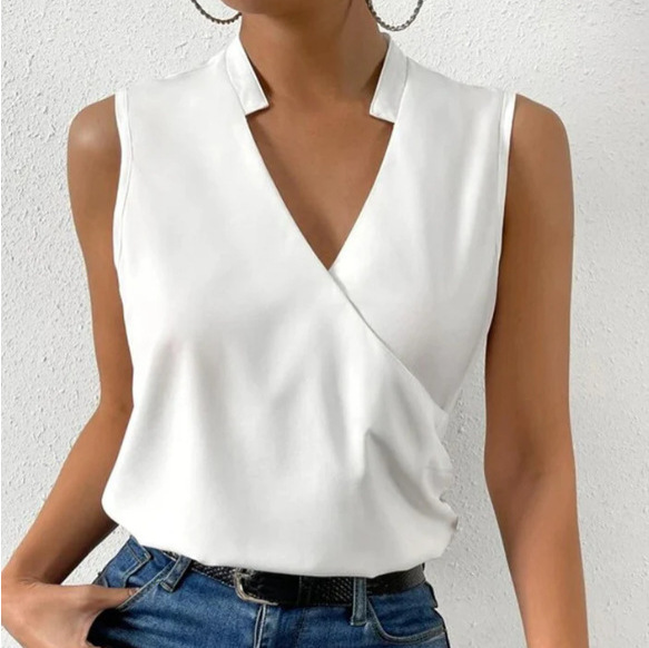 2024 New Amazon European and American Foreign Trade women's clothing new solid color sleeveless shirt women's fashion V-neck vest 2024 New Amazon European and American Foreign Trade women's clothing new solid color sleeveless shirt women's fashion V-neck vest