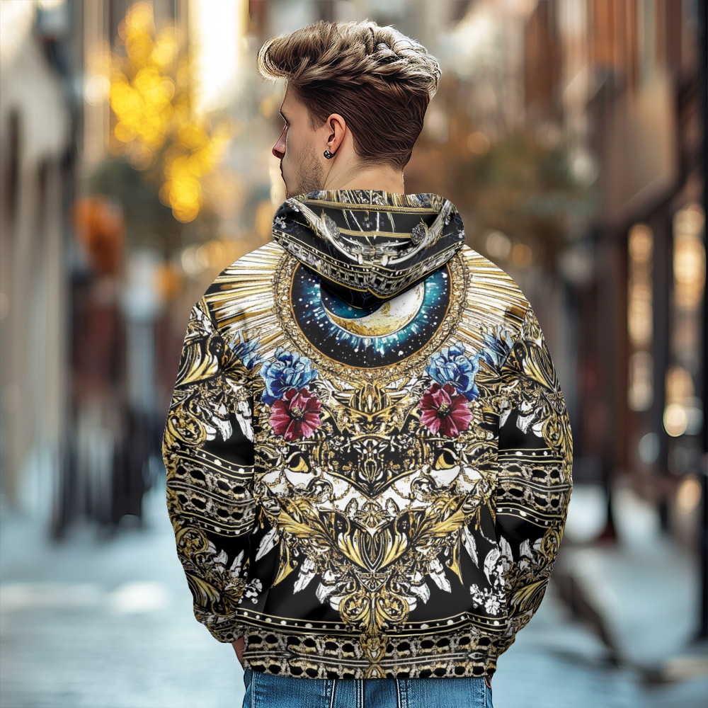 Giacca in cotone spesso con cappuccio e cerniera da uomo, stile europeo stampato, autunno/inverno 2024_voghion.com