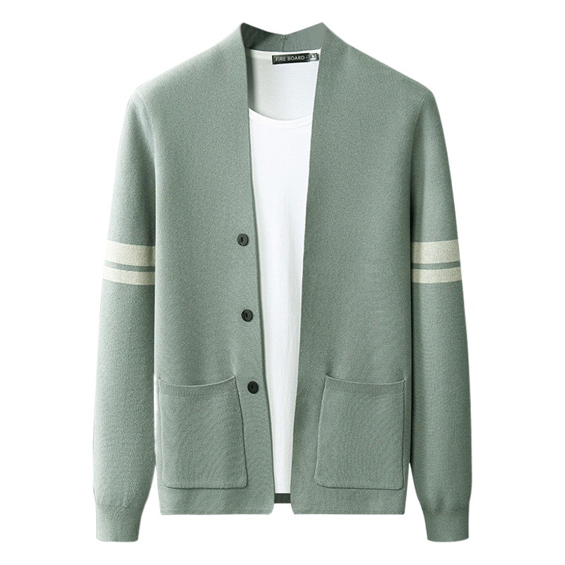 Casual de lana de punto cardigan de los hombres de otoño e invierno nueva moda cuello en V color sólido todo partido superior suéter suelto abrigo