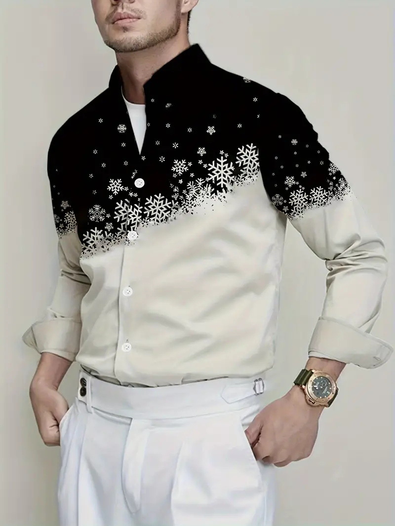 Camisa de un solo pecho de estilo casual para fiesta para hombres, venta directa de fábrica, blusa de manga larga colorida en contraste MB12