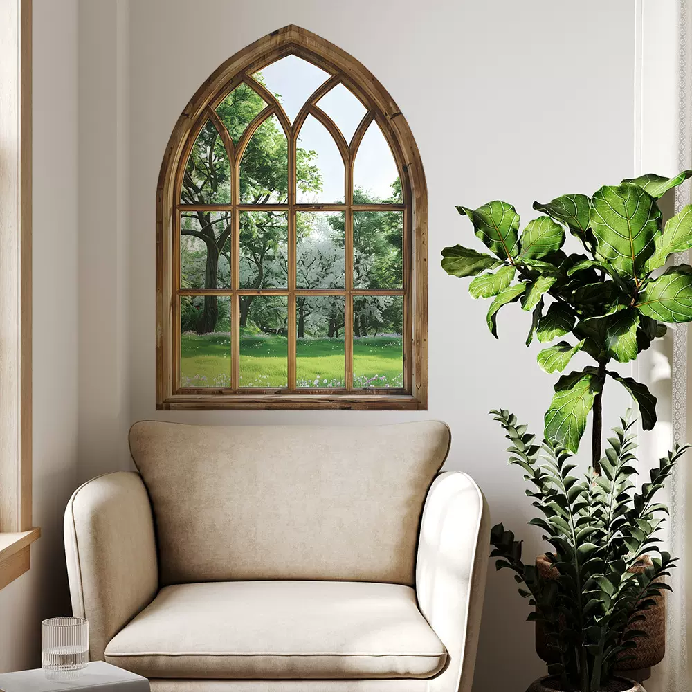 跨境拱形假窗绿植墙贴卧室客厅玄关宿舍家居装饰墙贴贴纸自粘批发