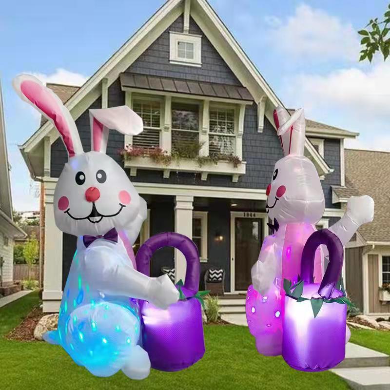 Conejo de Pascua modelo inflable 1,1 m inflable lindo conejo giratorio luces de colores decoración del patio transfronterizo Amazon