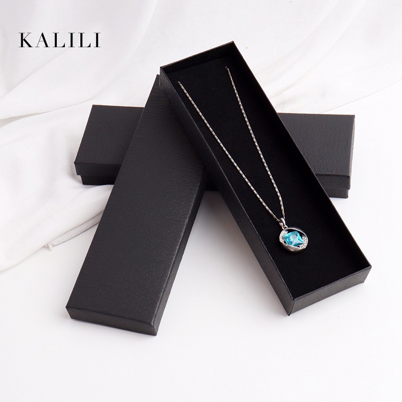 收纳盒盒子首饰饰品珠宝时尚碎纹黑色首饰包装盒长项链盒天地盖