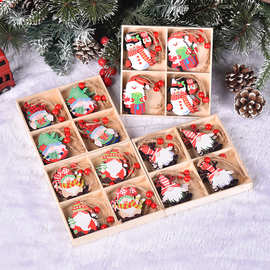 12个装圣诞节木盒木质挂件无脸老人木质挂饰 圣诞树装饰品挂件