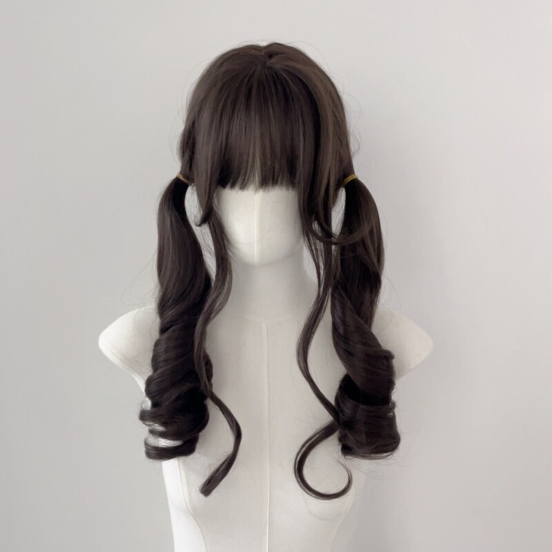 Cheng Ming Wig Female [Tie Double Ponytail] 65cm Roman Curl Lolita Sweet Girl Jk Air Bangs Long Curly Hair