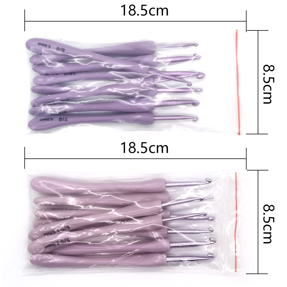 Herramientas de tejer aguja suéter nuevo ABS púrpura mango plástico alúmina ganchillo conjunto 8 bolsas