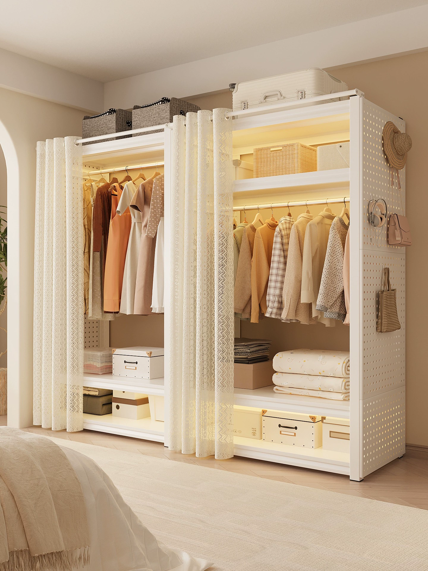 Металлическая вешалка для одежды с отверстиями, многоярусная стойка для хранения, сборная стальная вешалка для дома, спальни или аренды.