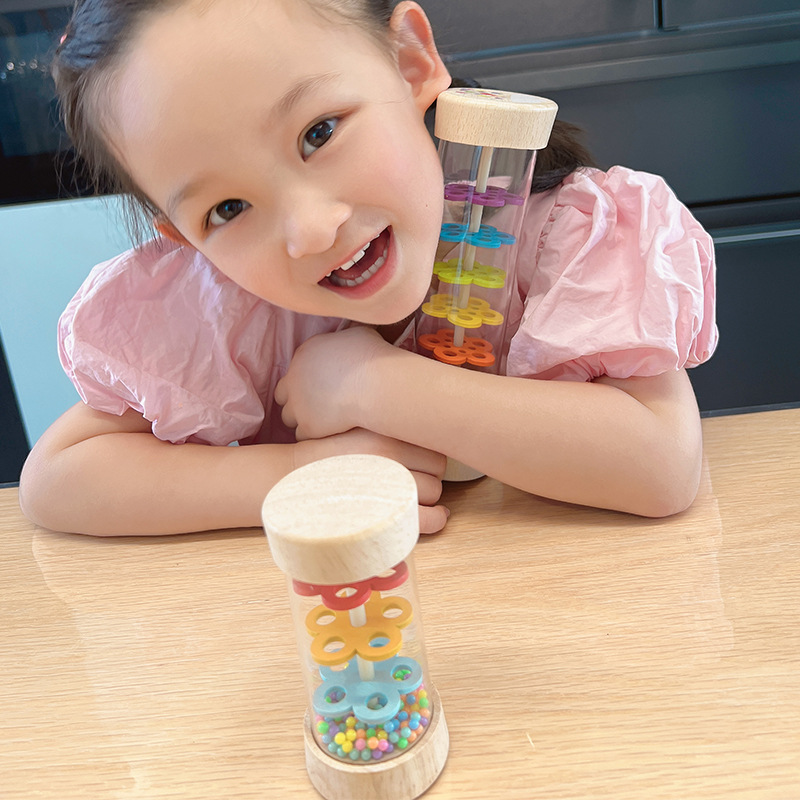 Tubo de lluvia Orff instrumento de percusión simulador de lluvia castaño arco iris reloj de arena campana de arena educación temprana música juguete de enseñanza