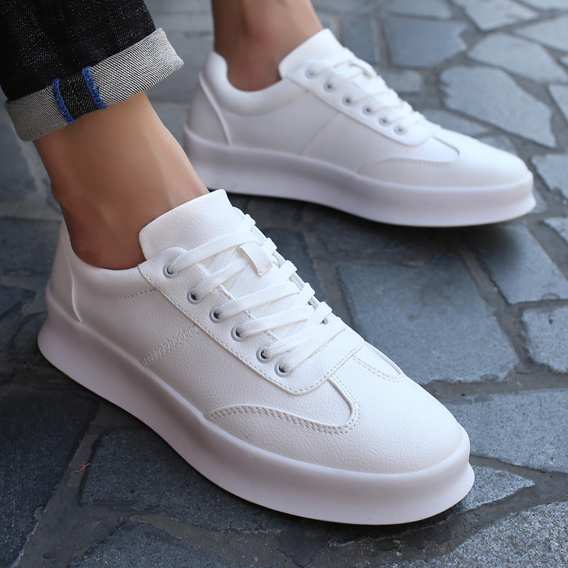 Height-Increasing Thick-Soled Fashionable Casual Low-Top Solid Color Versatile Ultra-Fiber Breathable All-Season Student Sneakers Men's Shoes White Shoes