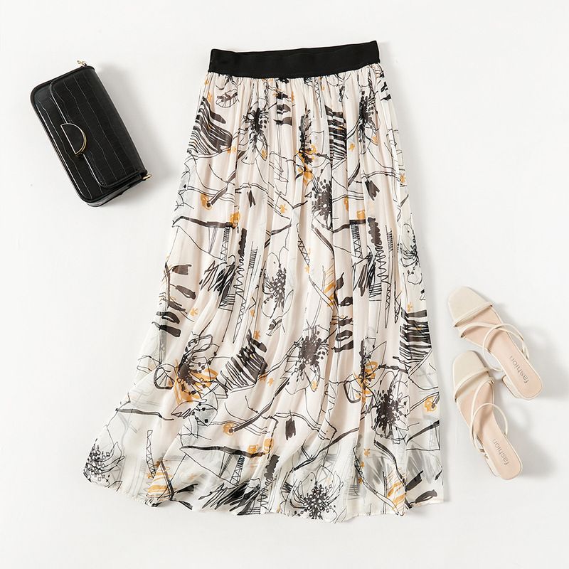 Women's Summer Solid Color Silk Skirt New Long Skirt Slim-Fit Slimming Elegant 81090 Waist Skirt