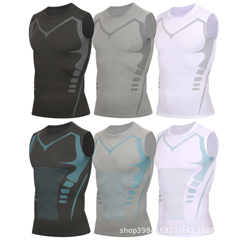 Men's Sports Vest, Men's Fitness Quick-Drying Breathable Hurdle-Style Slim-Fit Sleeveless Tight-Fitting Training Elastic Vest for Summer
