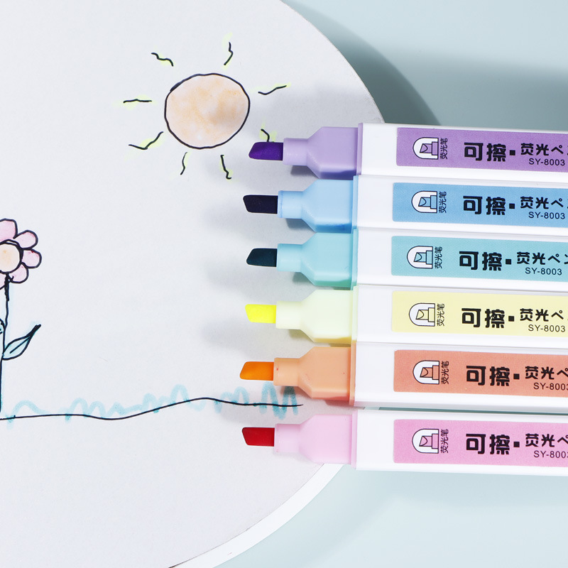 Pluma fluorescente borrable luz suave pluma de marcado de luz los estudiantes usan color de golpe grueso color clave eliminar traje de pluma fluorescente