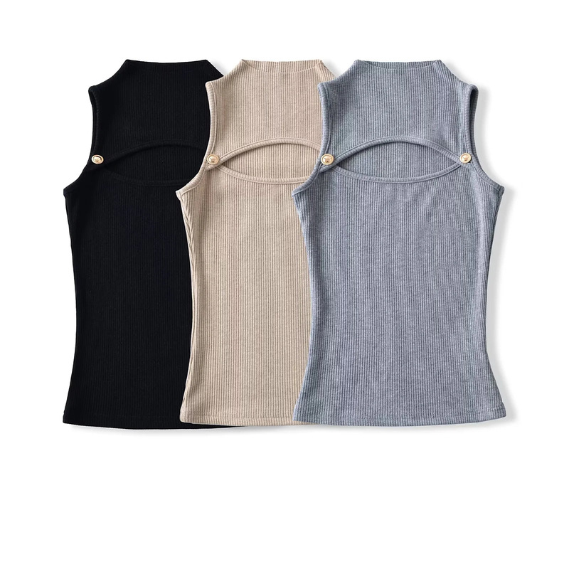 American Hot Girl Half Turtleneck Chest Cut Out Sleeveless Top Women's Summer Sexy Slimming Look Knitted Camisole American Hot Girl Half Turtleneck Chest Cut Out Sleeveless Top Women's Summer Sexy Slimming Look Knitted Camisole