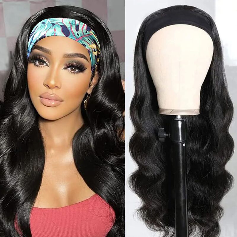 New European and American Wig Female Black Straight Curly Hair Artificial Fluffy Yaki Straight Headband Wig Full Headgear