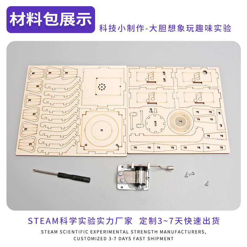 Kit de Material para Gramófono Vintage Hecho a Mano, Adorno de Madera para Bricolaje, Ciencia y Tecnología, Pequeño Juguete Artesanal, Venta al por Mayor
