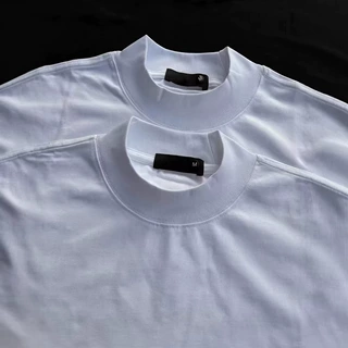 2026高领美式T恤短袖男重磅宽松落肩极简纯色百搭打底衫oversize