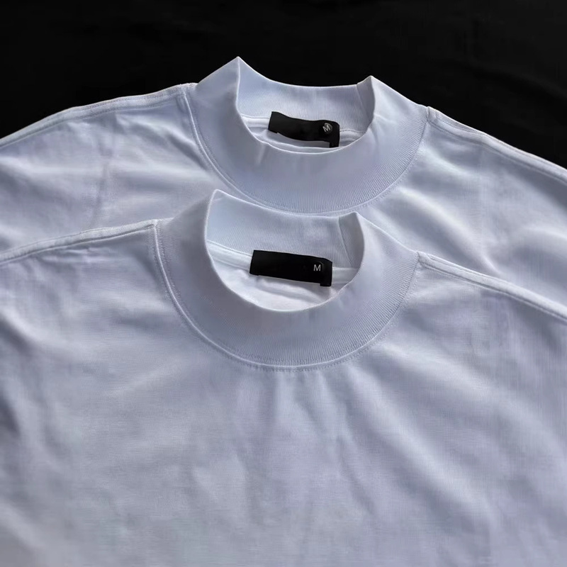 2026 High-Neck American-Style T-Shirt Short-Sleeve Men's Heavy-Duty Loose Fit Drop Shoulder Minimalist Solid Color Versatile Base Shirt Oversize