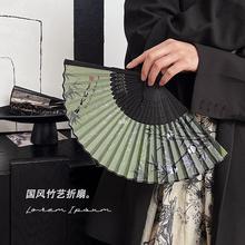 新中式折叠小扇子随身携带古风汉服马面裙舞蹈中国风夏天绿色竹扇