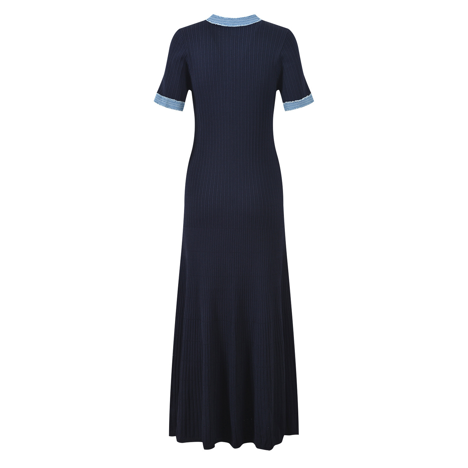 Elegante gebreide jurk met v-hals voor dames, geribbelde taillejurk_voghion.com