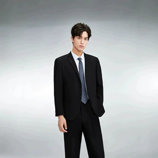 男士黑色西装套装两粒扣修身商务青年上班通勤毕业求职西服三件套