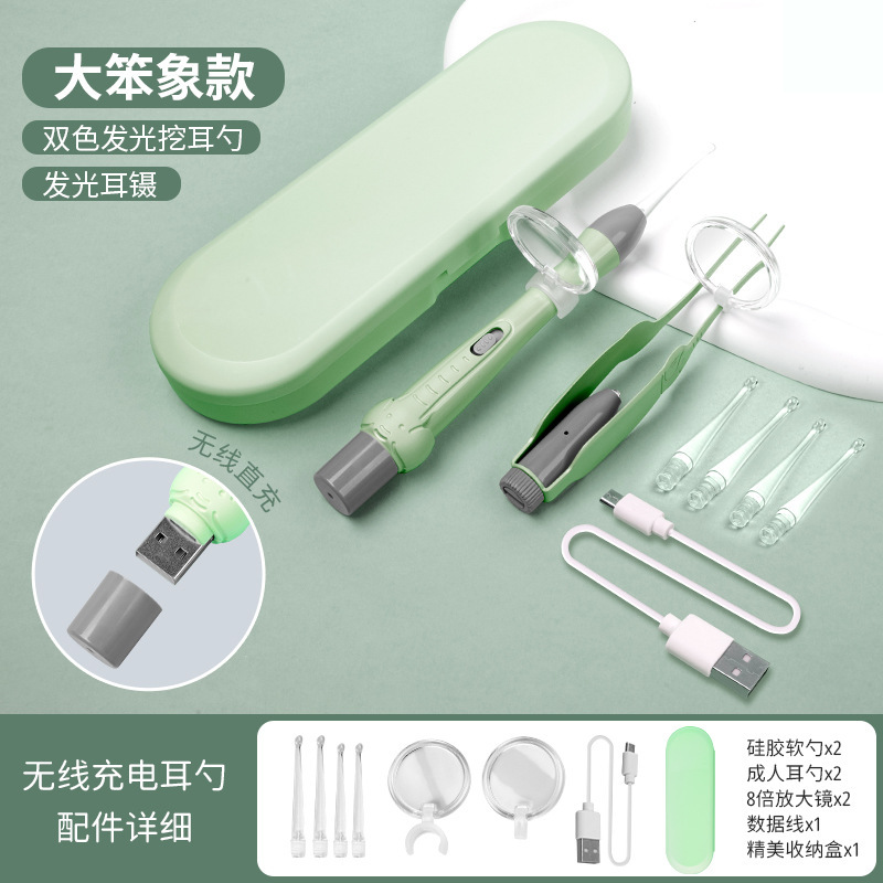 子供と赤ちゃん用の耳かき、特別な発光耳かき、耳垢ピンセット、耳掃除ツール、耳かきツールの完全なセット|undefined
