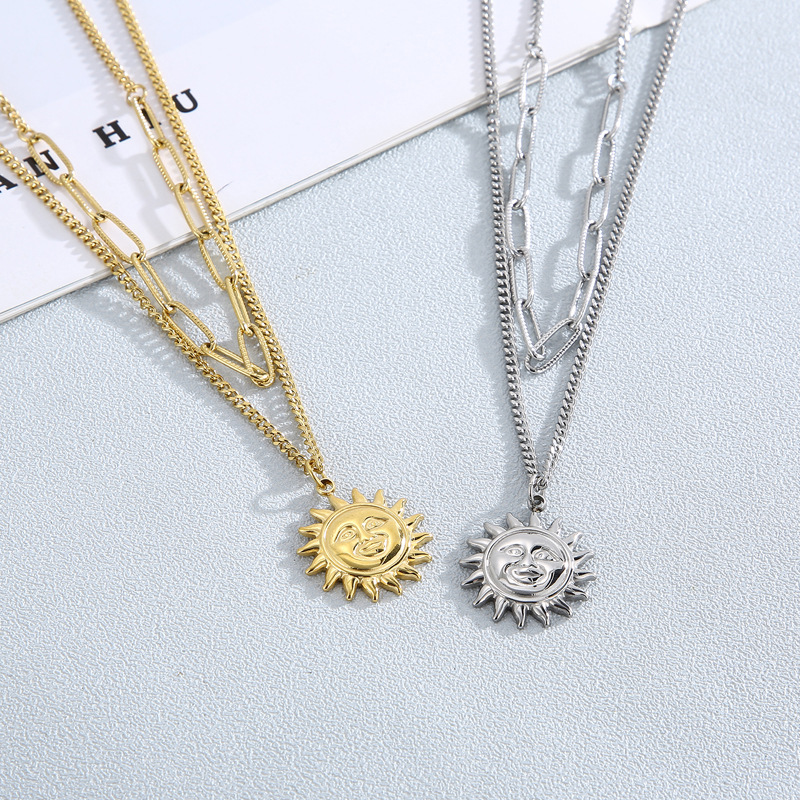 Necklace Classification PVD Coated 18K Gold Plated Sun Titanium Steel Fashion Waterproof Non Tarnish 304 Stainless Steel Necklace