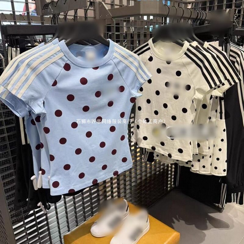 Summer Three-Leaf Women's Sports Casual Trendy Retro Polka Dot Slim-Fit Short-Sleeve T-Shirt KV1192 KV1193 In Stock