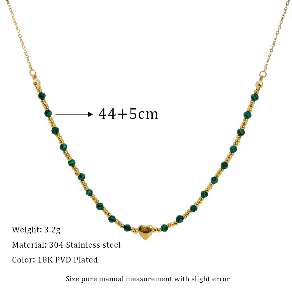 304 Stainless Steel, Malachite Material Retro Geometric 304 Stainless Steel Malachite Necklace In Bulk