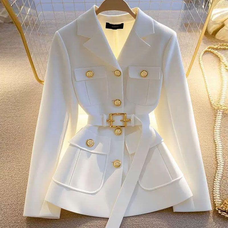 Fashionable and Elegant Casual Versatile Waist-Cinching V-Neck Unique Niche Design Foreign Trade Casual Women's Blazer