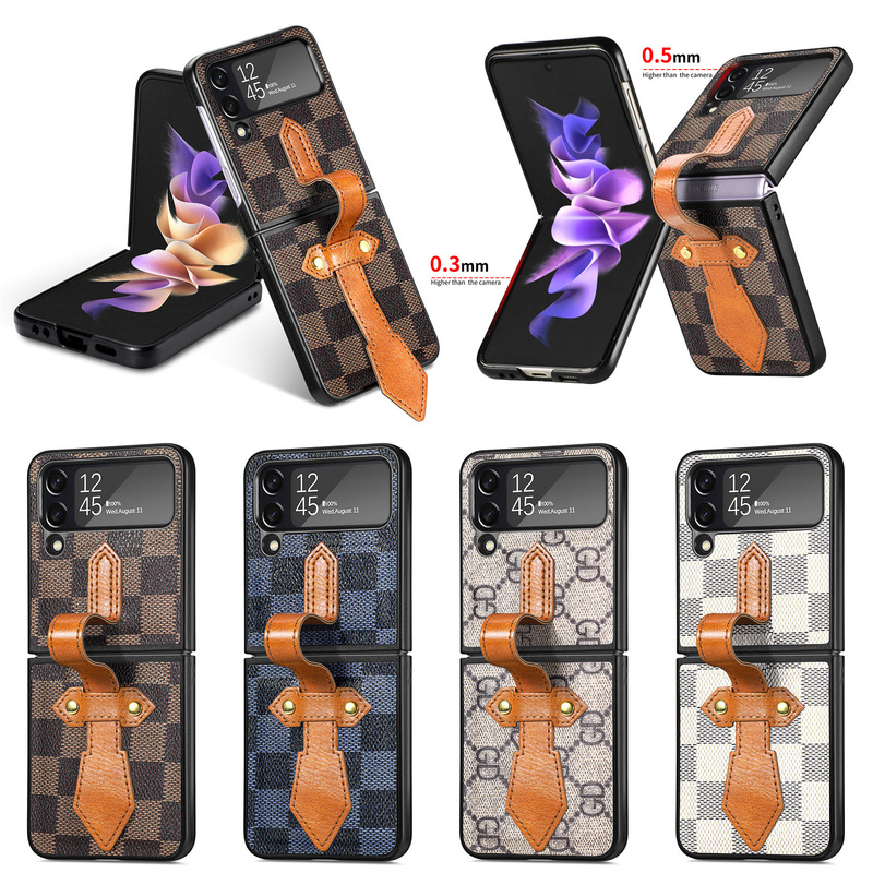 Phone Case for Samsung Galaxy Z Flip4 Guchi Geranium Print PC Retractable Wrist Case