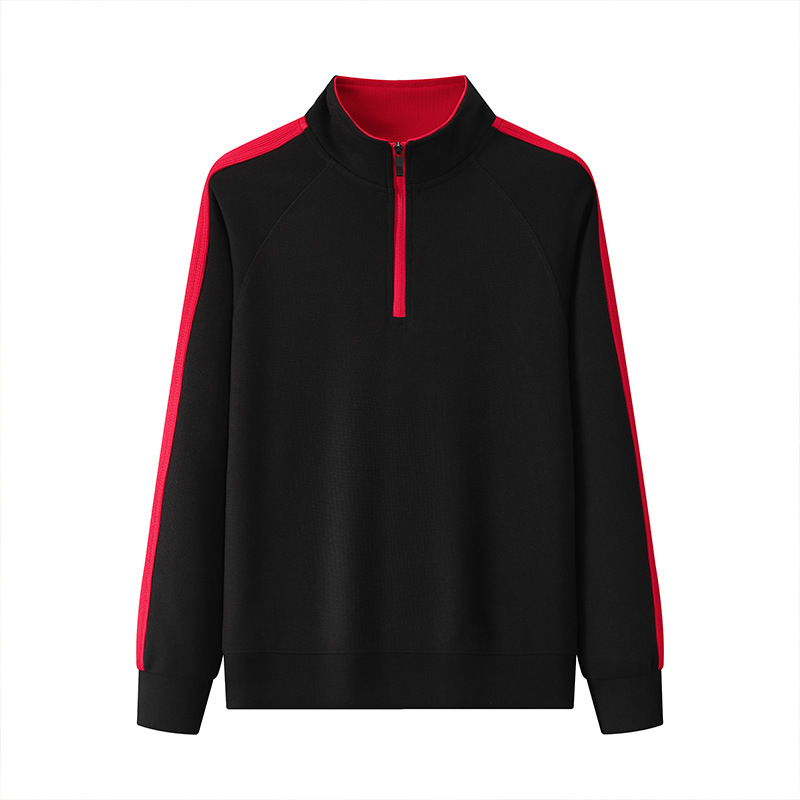 Stand-up collar, half-zip sweatshirt, unisex, suitable for team uniforms, fleece-lined, solid color, raglan sleeves, color-blocked, pineapple grid pattern, with logo printing