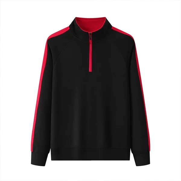 Stand-up collar, half-zip sweatshirt, unisex, suitable for team uniforms, fleece-lined, solid color, raglan sleeves, color-blocked, pineapple grid pattern, with logo printing