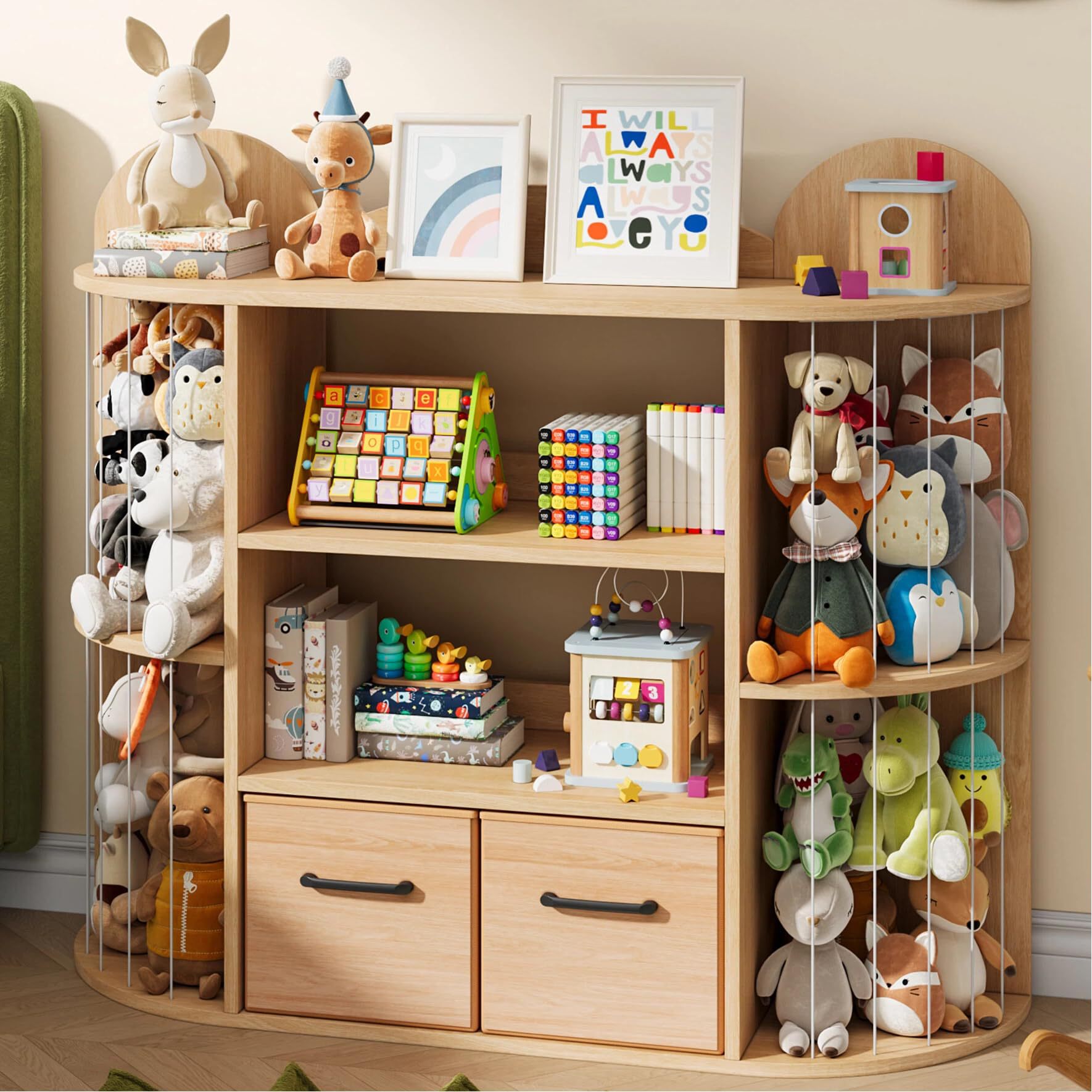 Cross-border Solid Wood Toy Rack Montessori Kindergarten Toy Storage Shelf Multi-tier Children's Bookshelf Toy Organizer