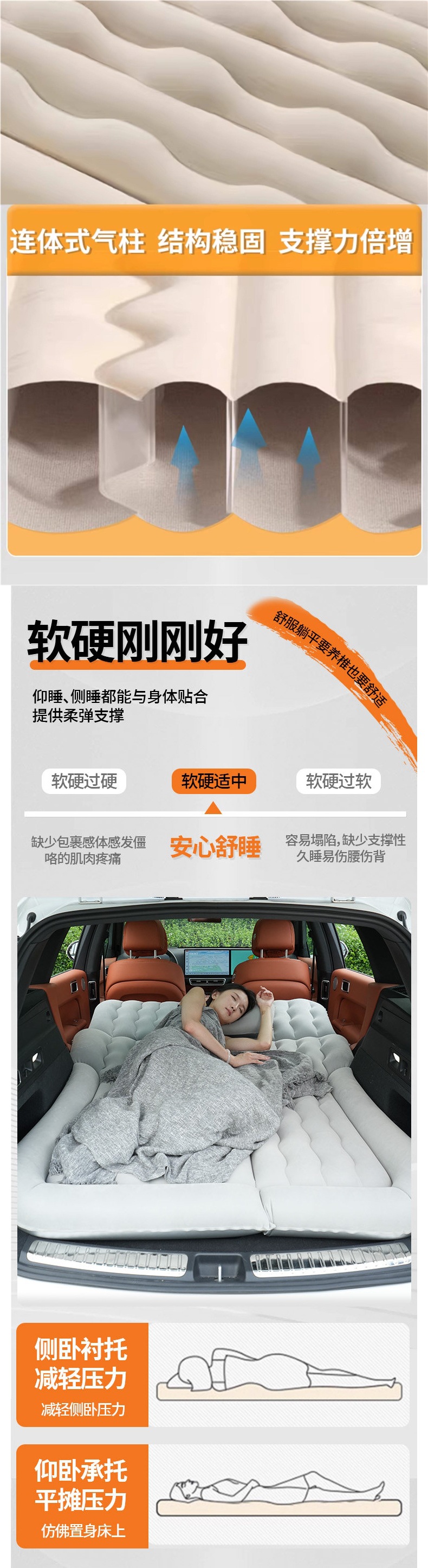Car Mattress, Rear Seat Sleeping Pad, Car Bed, Trunk-Specific Inflatable Bed, Foldable Sleeping Gadget, Small Bed