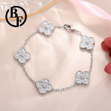 不梵幸运四叶草高版本五花满钻手链天然红玉髓直播供现货厂家直销