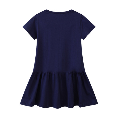 Summer 2024 New Girls' Dress with European and American Cartoon Embroidered Knitted Princess Style Dress Cute Children's Dress