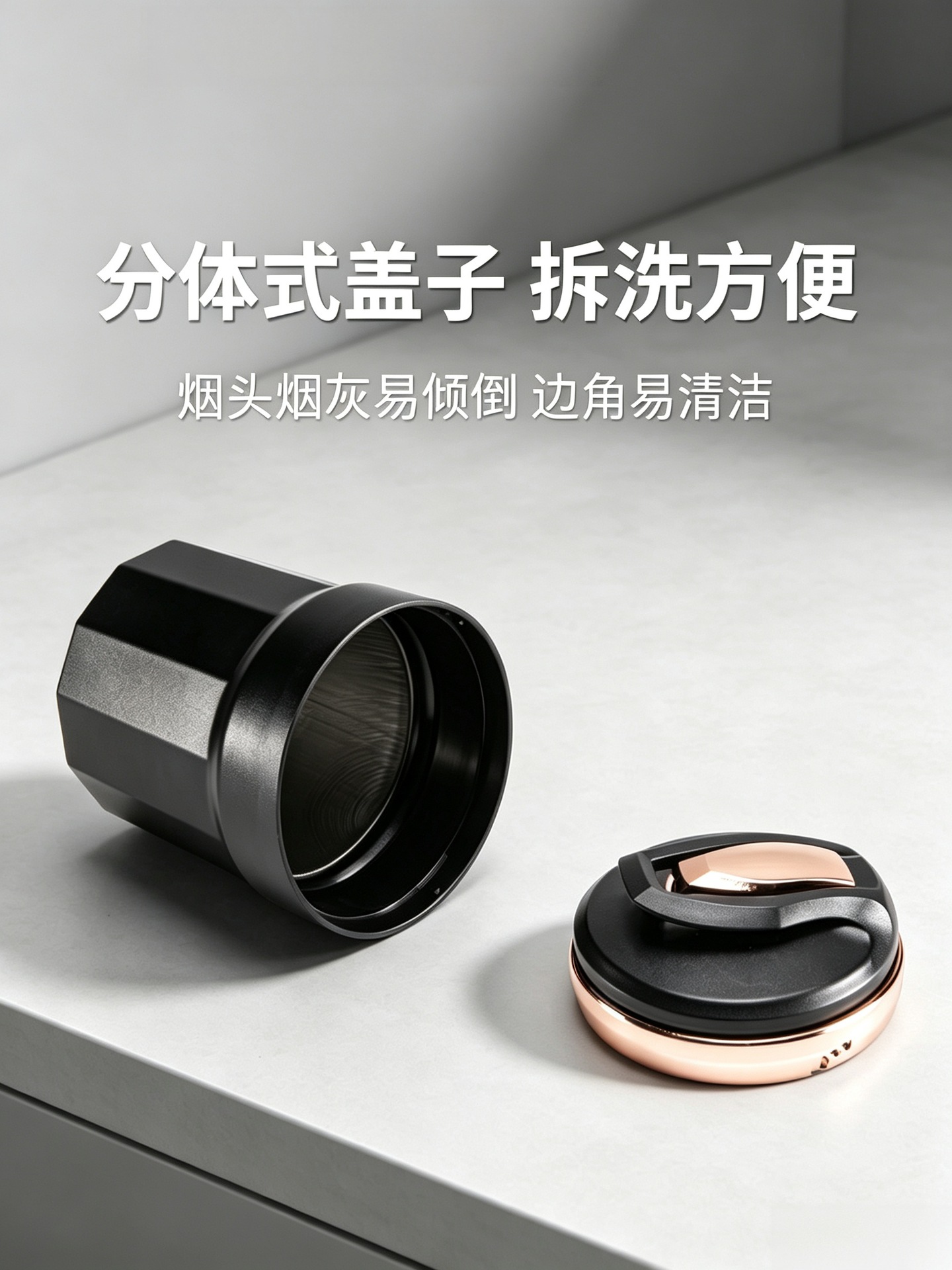 Car ashtray with LED blue light that illuminates when the lid is opened, removable and washable inner liner, metal flame-retardant car ashtray