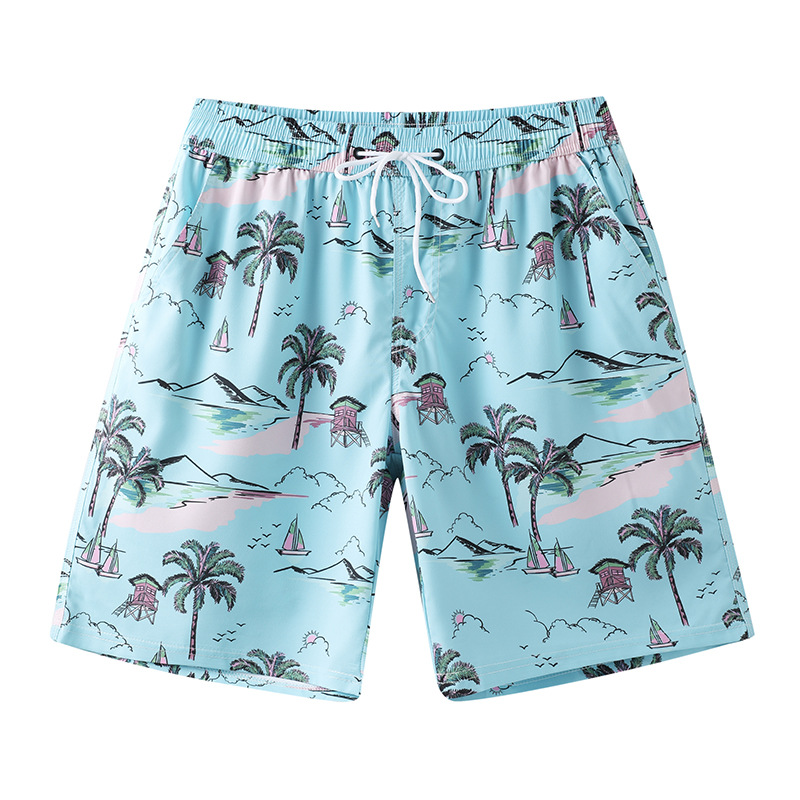 Pantalones de playa sueltos de secado rápido de verano para hombres y mujeres, pantalones cortos de flores de surf de vacaciones en la playa, pantalones de cinco puntos para parejas, pantalones grandes casuales
