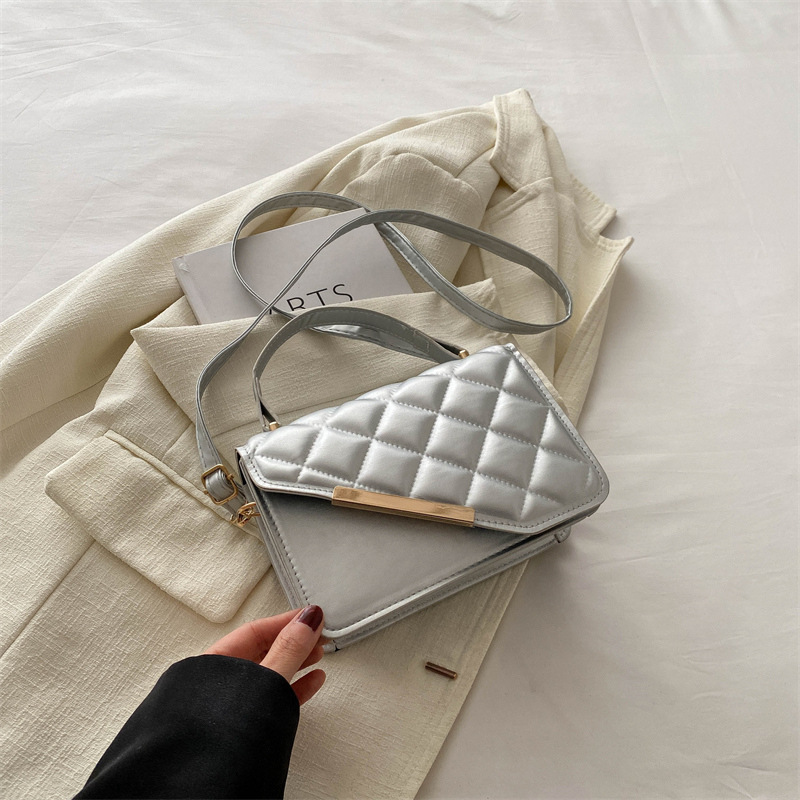 Linger retro bolso mujer 2024 nuevo bolso de hoja de aluminio inclinado bolso de mano pequeña bolsa de hombro coreana temperamento universal bolso de hombro