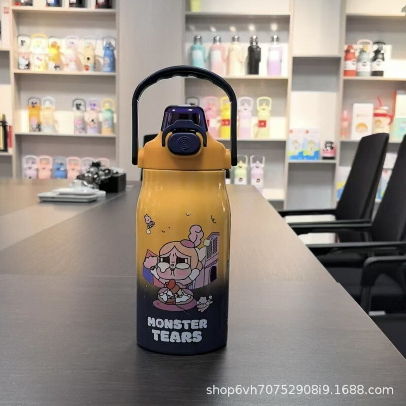 高颜値手提げ学生ポットかわいいストローコップ漫画グラデーション新型スポーツクロスボーダー保温大容量|undefined