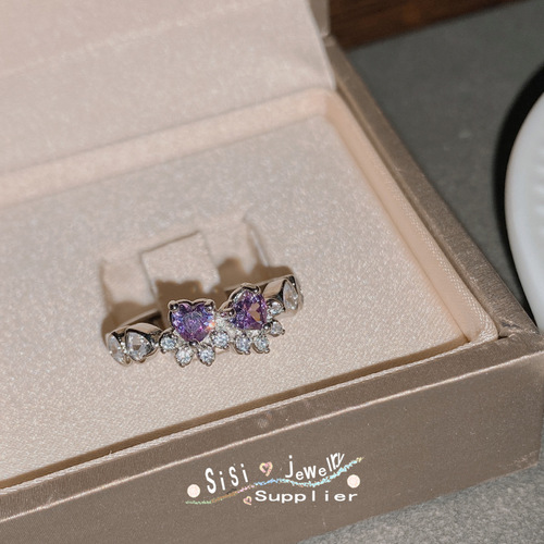 SIsi original pink cat claw heart-shaped ring, 18k plated, micro-set brilliant 3A zirconium diamond little princess gift ring