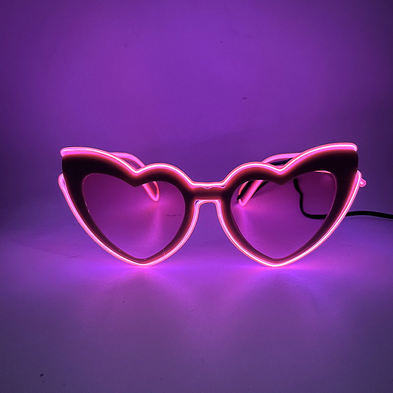 Nuevas gafas de sol luminosas de corazón de melocotón LED para hombres, gafas de amor de fiesta europeas y americanas transfronterizas, gafas de sol de moda callejera para damas